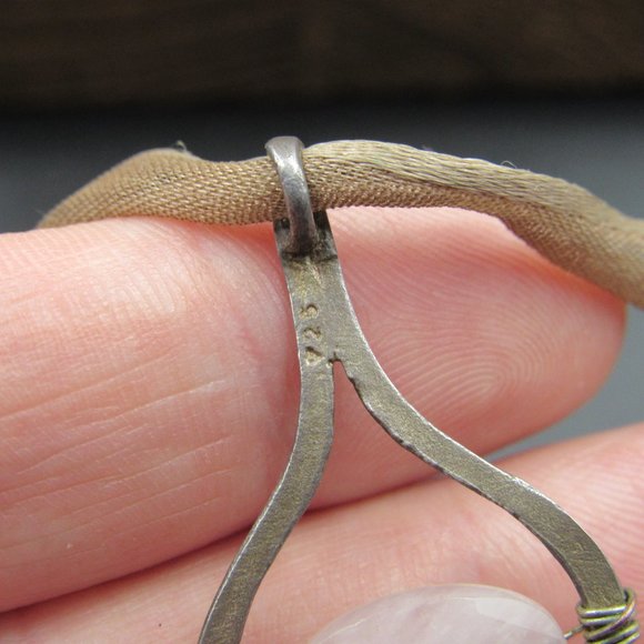 18" Sterling Silver Tarnished Rose Quartz Stone Pendant Necklace Vintage - Picture 4 of 7